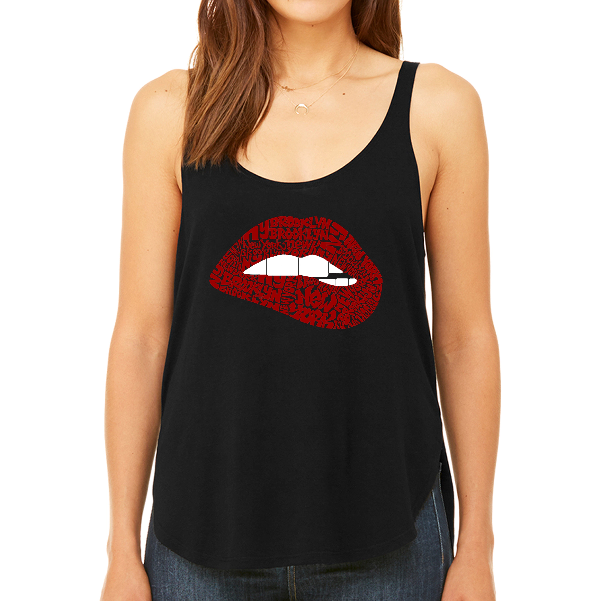 LA Pop Art Women's Premium Word Flowy Tank - Brooklyn Lips
