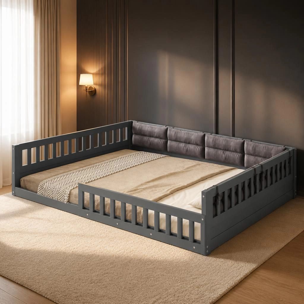 GOODSILO Full Size Solid Wood Low Profile Queen Bed Frame