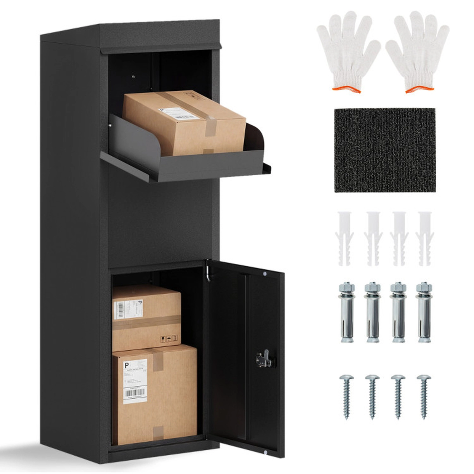 SUGIFT Outdoor Package Delivery Storage Box with Anti-Theft Baffle 110-lb Capacity Black