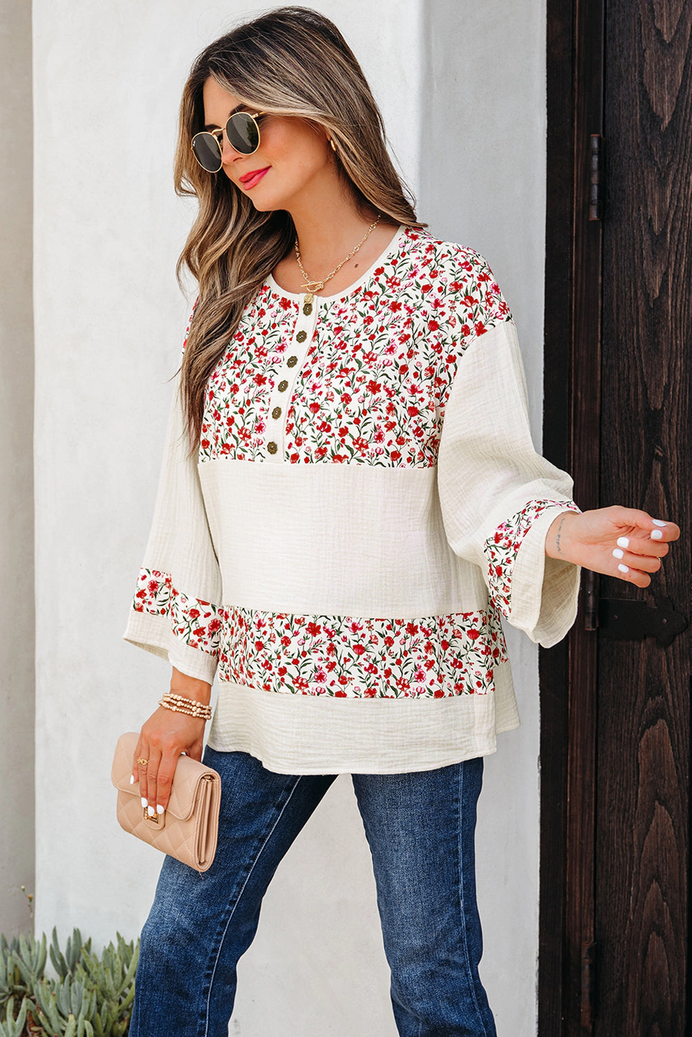 Threaded Pear Women's Penny 3 4 Sleeve Blouse