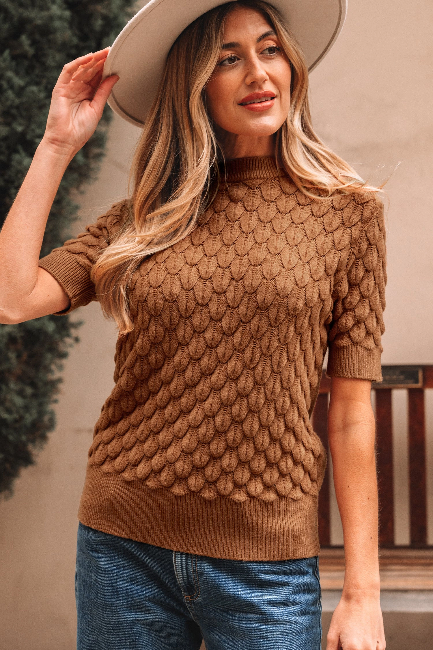 Threaded Pear Women's Malaysia Ribbed Short Sleeve Sweater