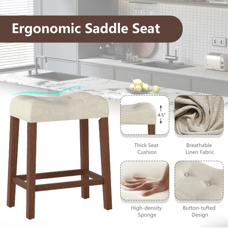 Hivvago Set of 4 Counter-Height Upholstered Bar Stools with Ergonomic Curved Saddle Seats