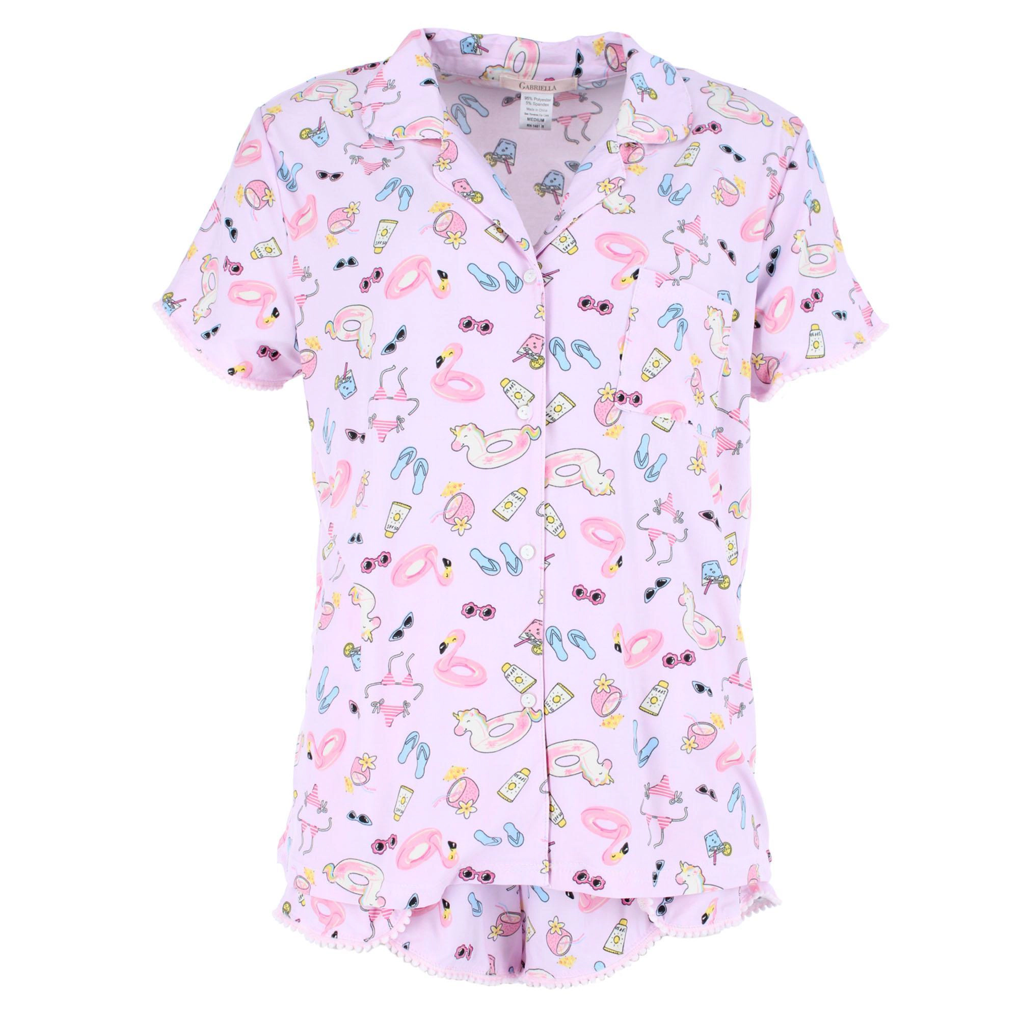 CTM Women's Summer Pool Party Notched Collar Pajama Set by Gabriella