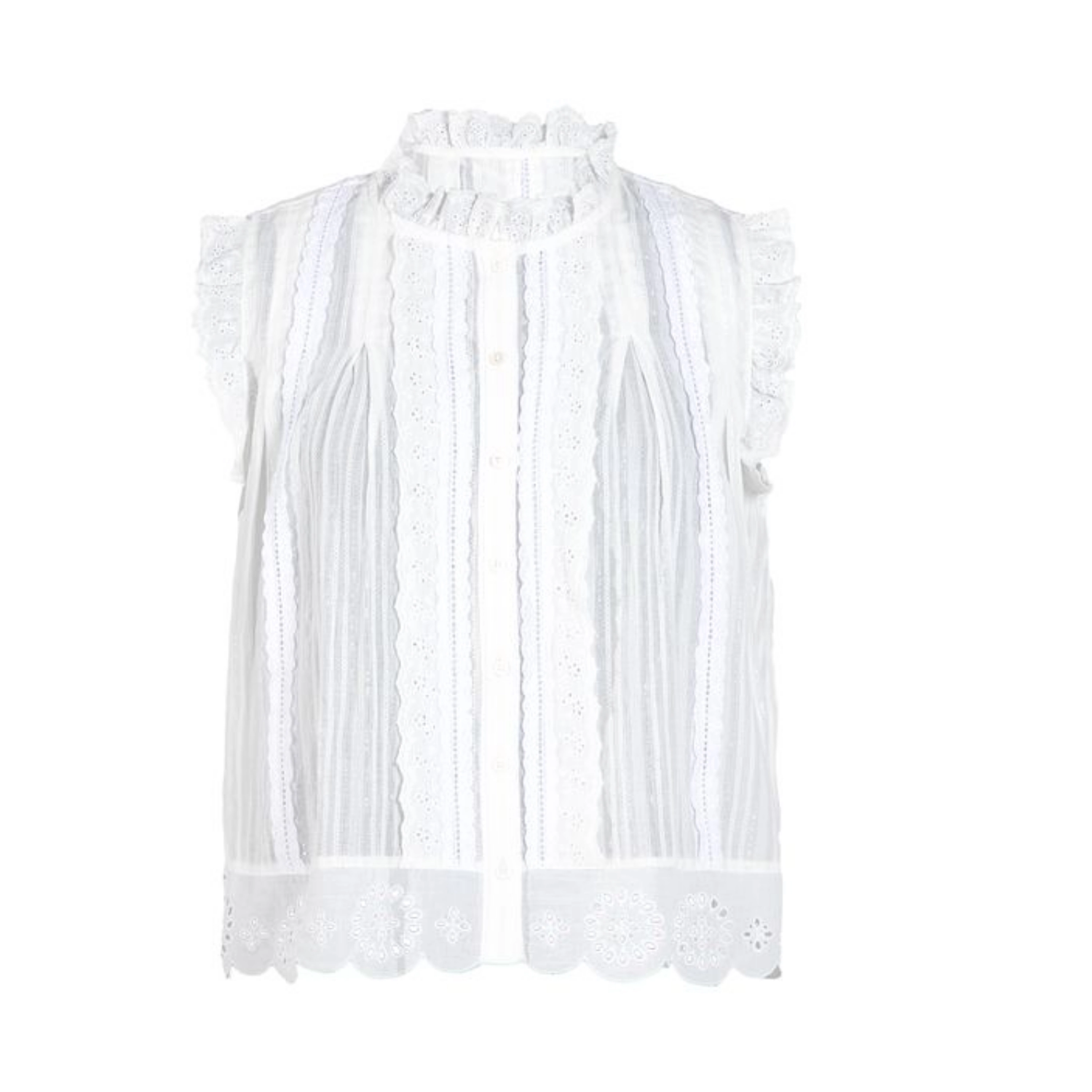 Rose & Nancy Women's Jean Ivory Cotton Lace Trim Pretty Swing Top