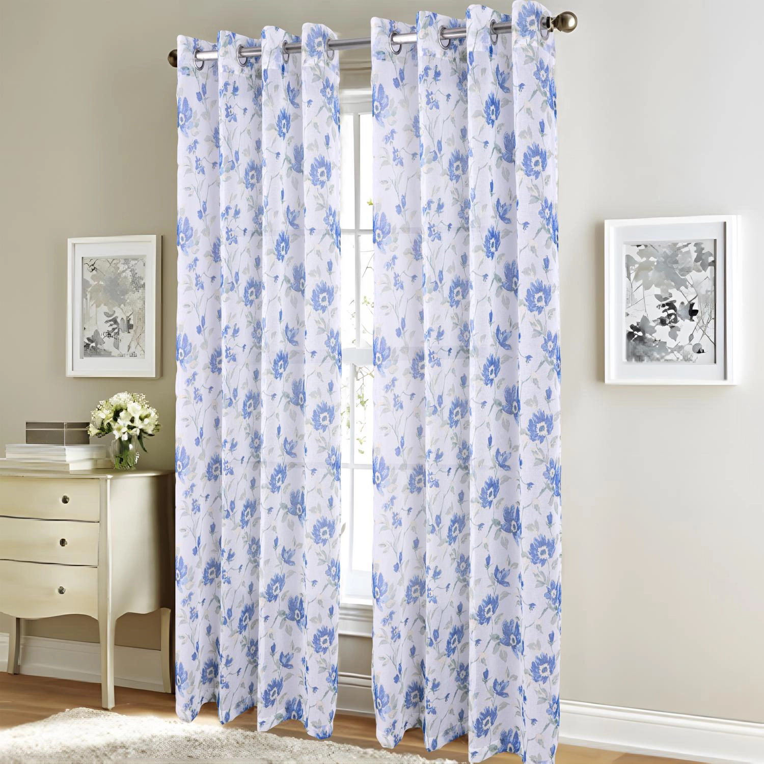 RT Designers Collection Meadow Grommet Metallic Sheer Printed Doily Curtain Panel 54" x 95
