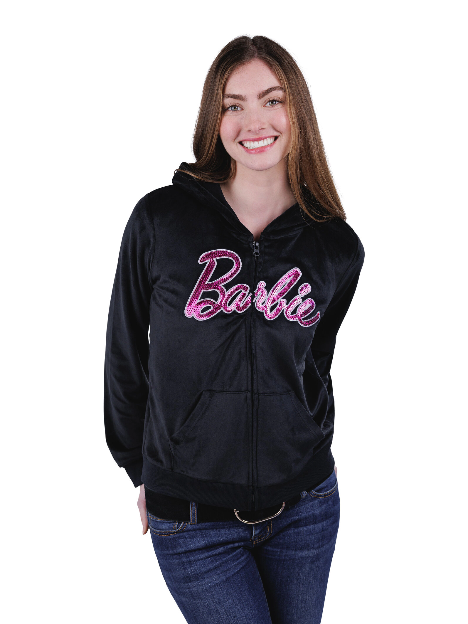 Barbie Women's Velour Zip-Up Hoodie