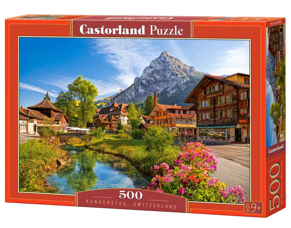 CASTORLAND 500 Piece Jigsaw Puzzle, Kandersteg, Switzerland, Alps Puzzle; Mountain Village Puzzle with River, B-52363