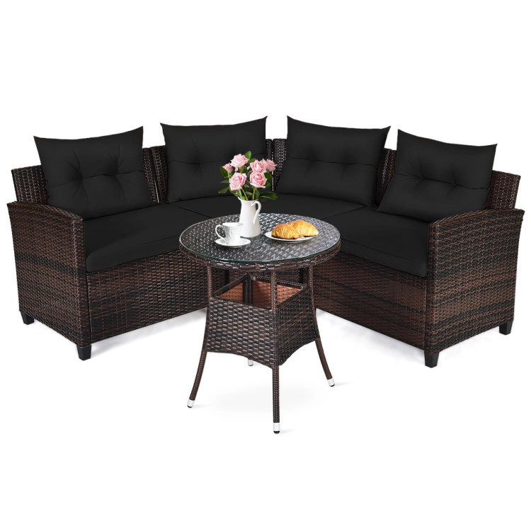 Hivvago 4 Pieces Outdoor Cushioned Rattan Furniture Set