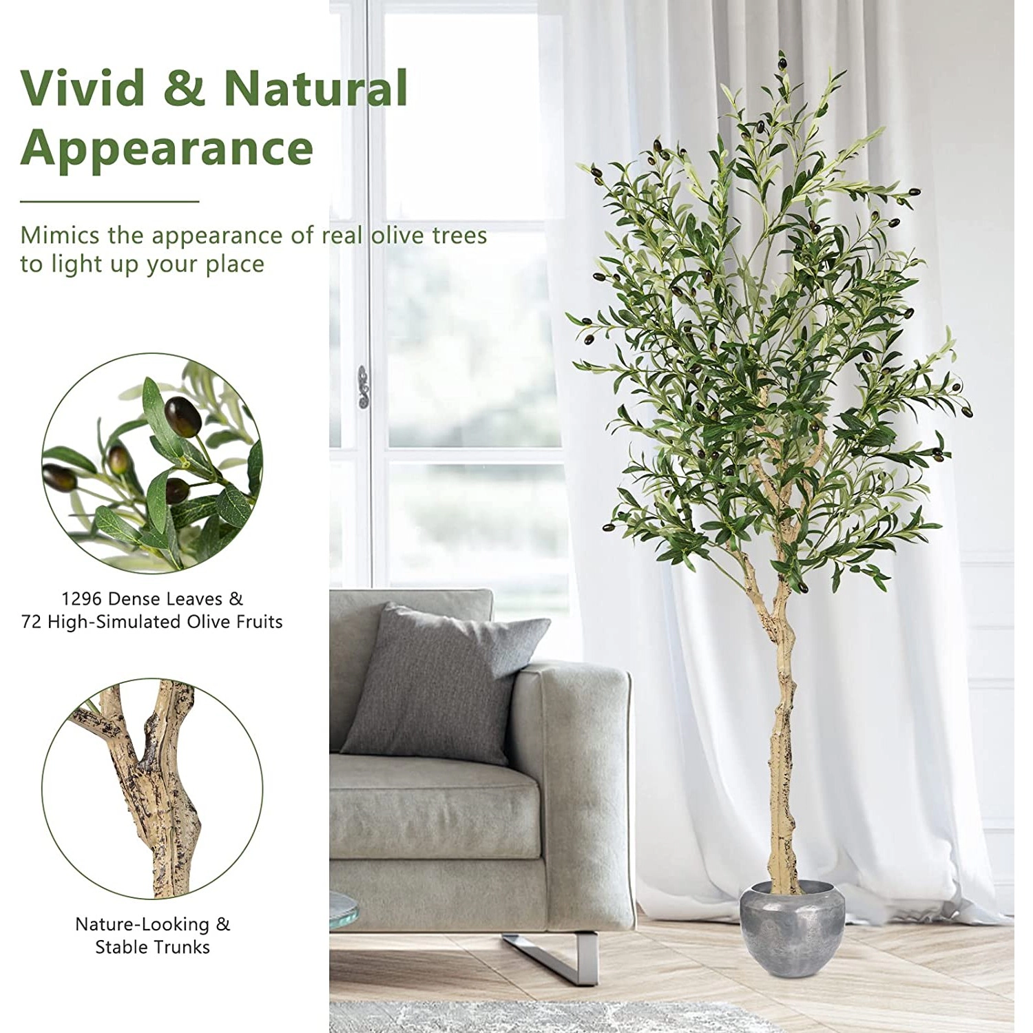 Slickblue Set of 2 6-Ft Artificial Olive Trees with Pots for Indoor Decor