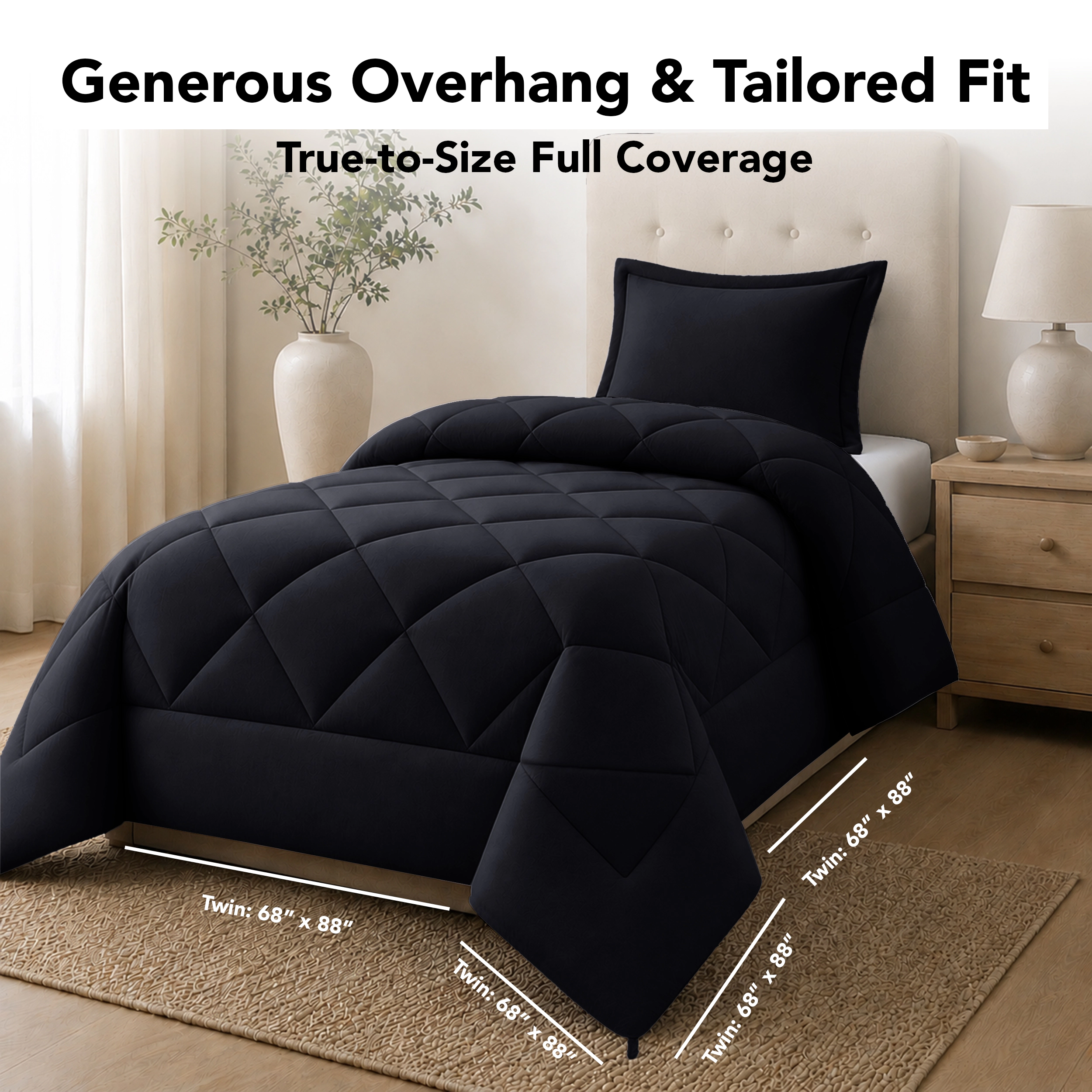 Lux Decor Collection All Season Comforter Set 3-pc Solid Reversible & Pillow Shams
