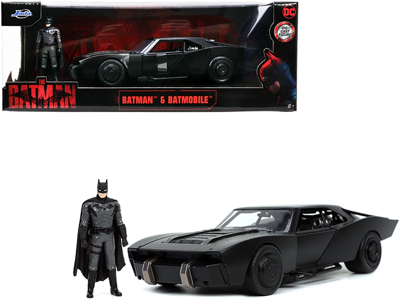 Jada Batmobile Matt Black with Batman Diecast Figure "The Batman" (2022) Movie "DC Comics" 1/24 Diecast Model