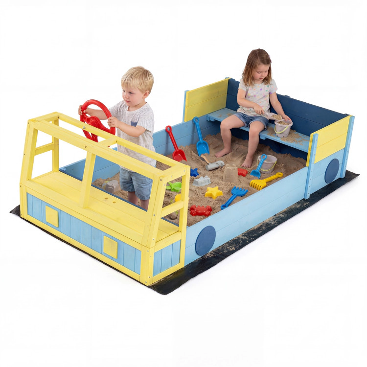 Hivvago Large Car-Theme Sand Box with Bottom Liner and Fir Wood Frame