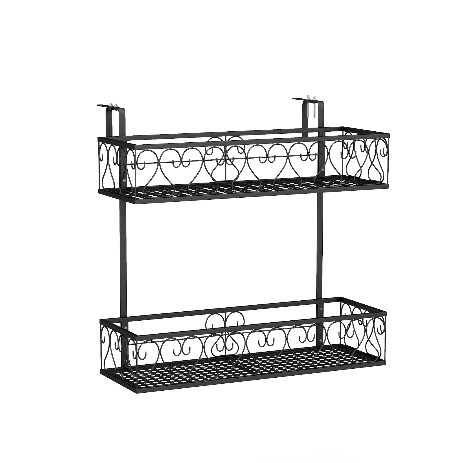 Slickblue 2 Tier Balcony Railing Plant Stand Metal Flower Rack with Adjustable Hook Mount