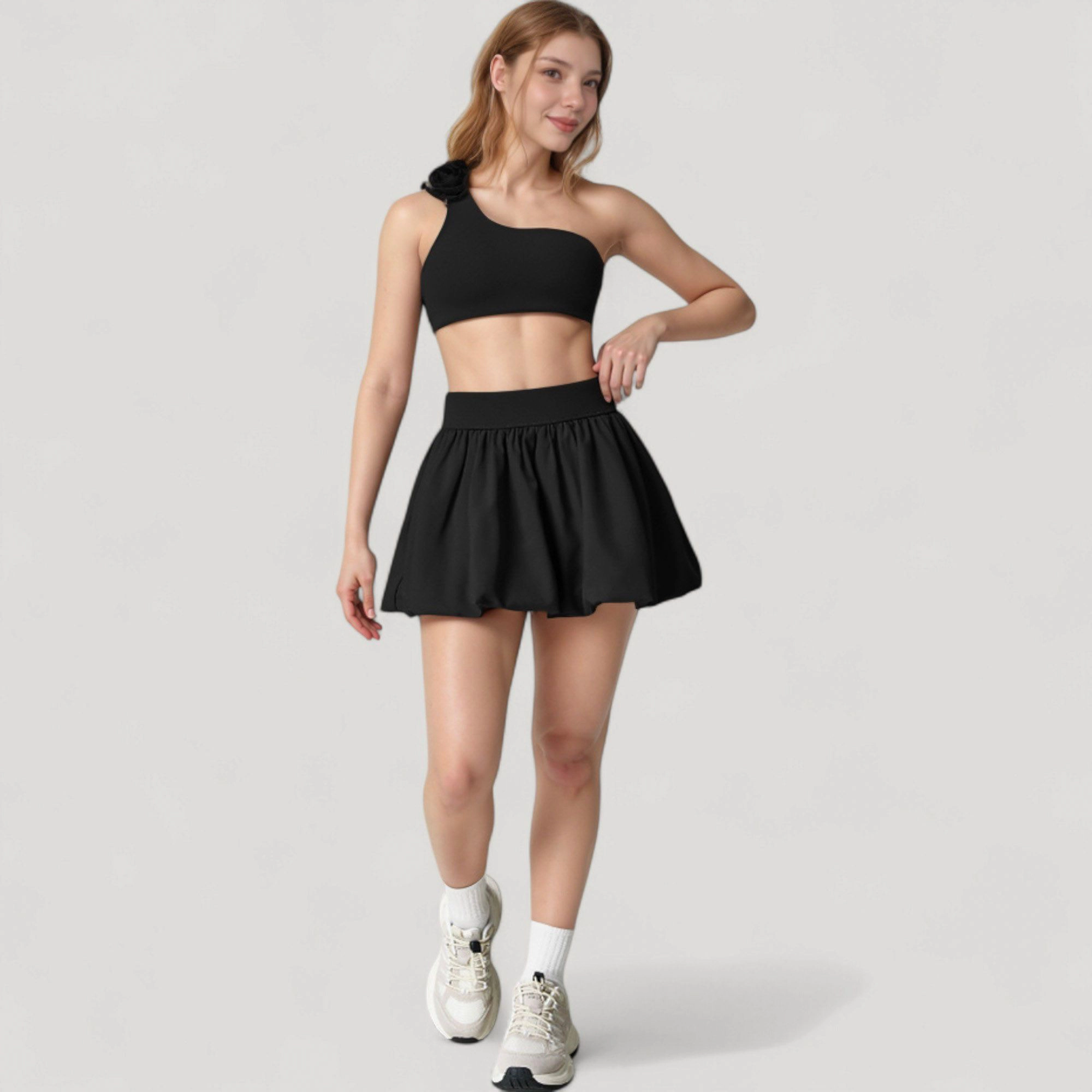 Anna-Kaci Women's High-Waist Pleated Mini Skirt with Wide Waistband and Side Pockets
