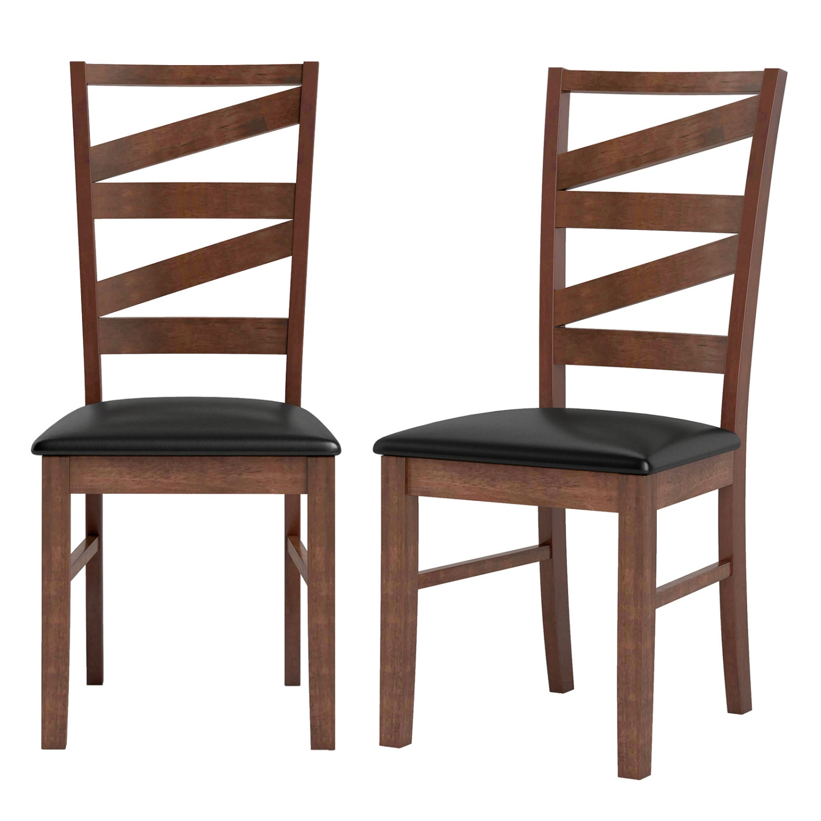SUGIFT Set of 2 Walnut Faux Leather Dining Chairs with W-Shaped Vented Back