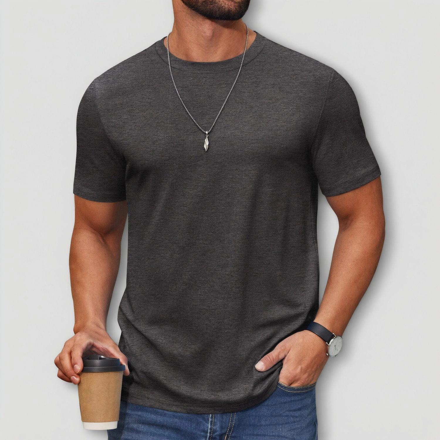 COOFANDY Mens Crew Neck Short Sleeve Tees Curved Hem Solid Casual Basic T-Shirt