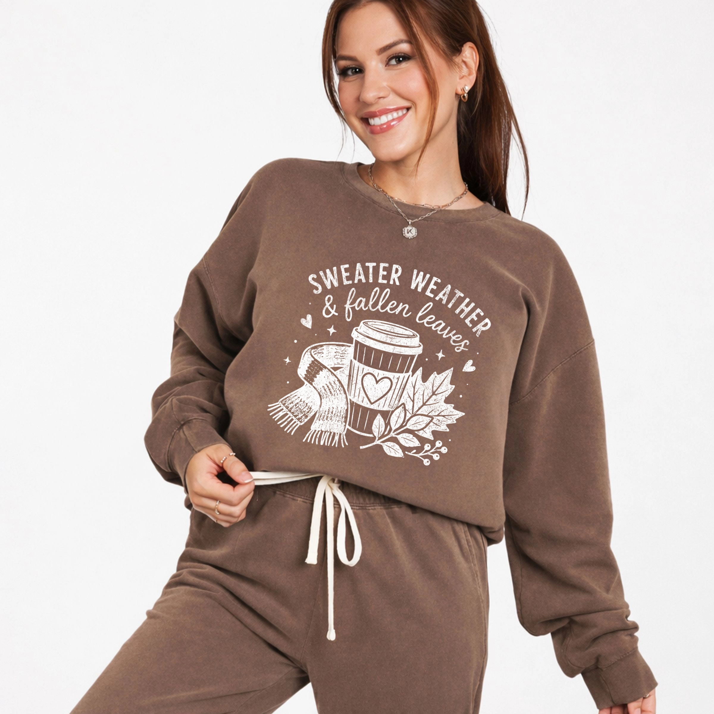 Simply Sage Market - Women's Lightweight Garment Dyed Sweatshirt Sweater Weather and Fallen Leaves