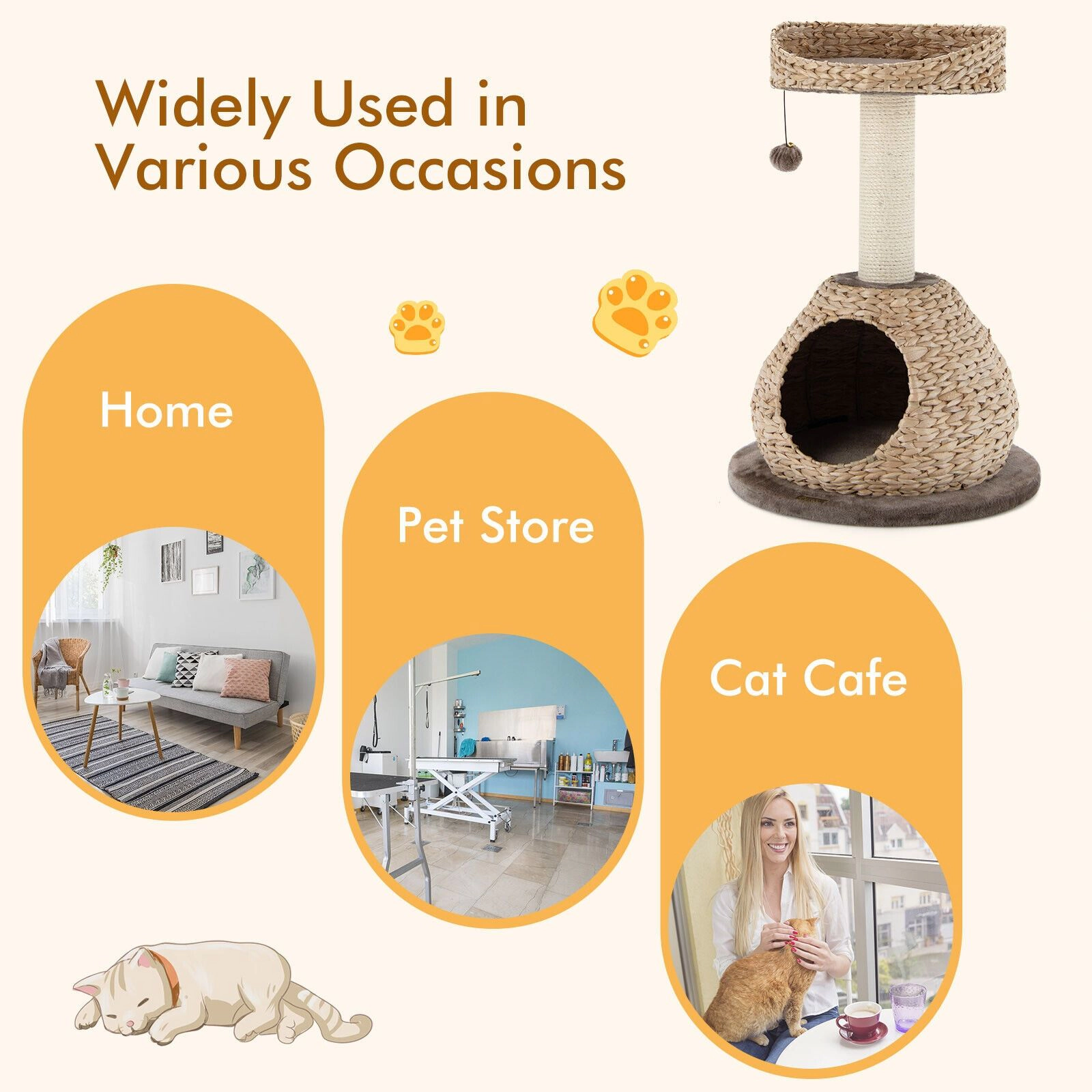 SlickBlue 28" Cat Tower with Hideaway, Perch & Sisal Scratcher