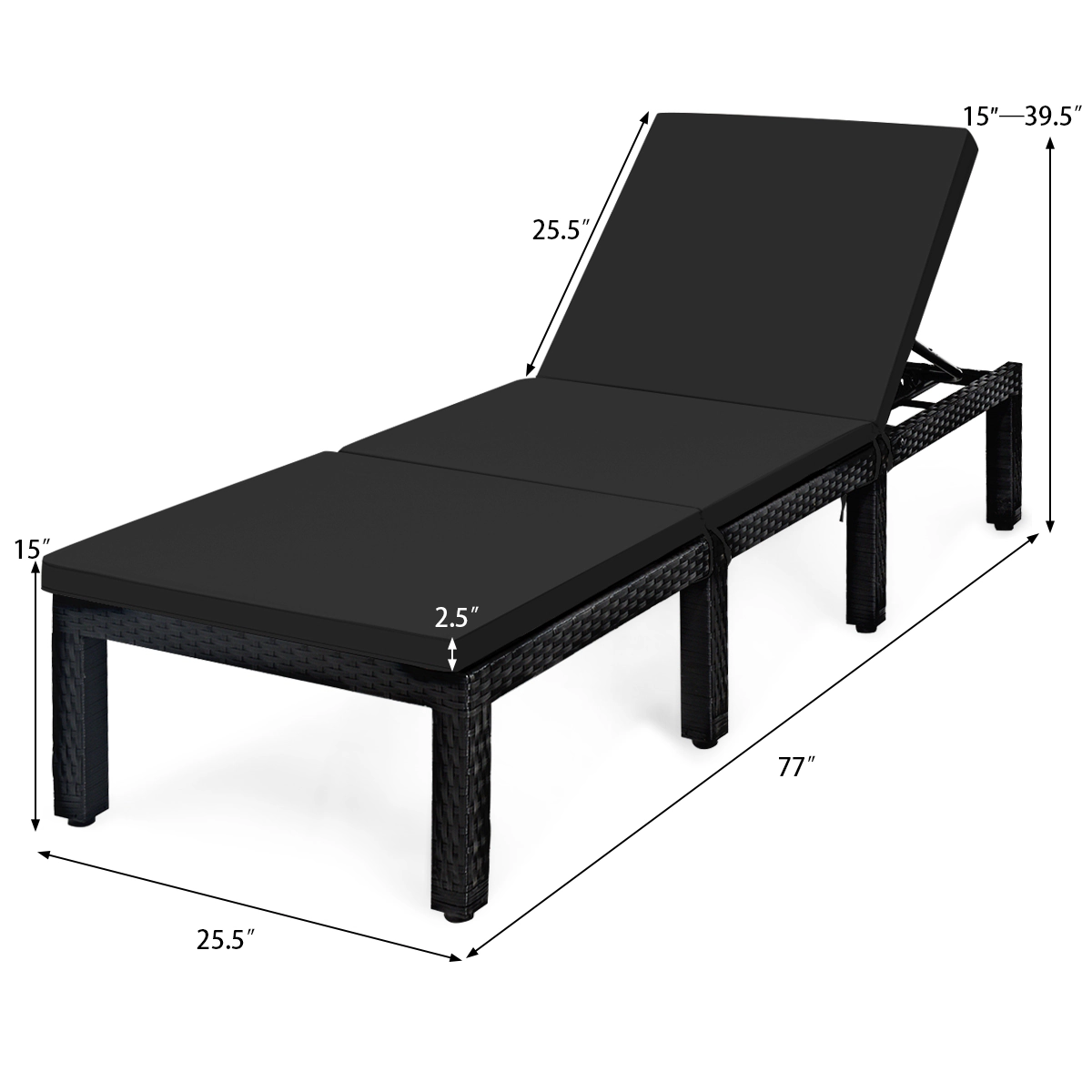 Hivvago Patio Rattan Cushioned Height Adjustable Lounge Chair