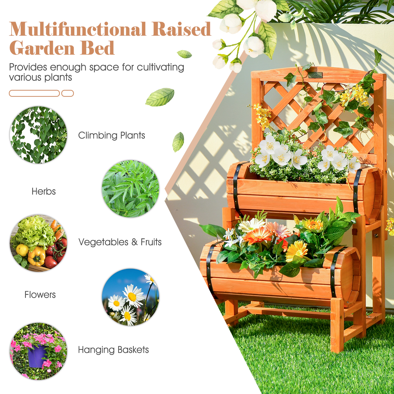 SlickBlue 2 Tier Raised Garden Bed with Trellis for Plants and Flowers