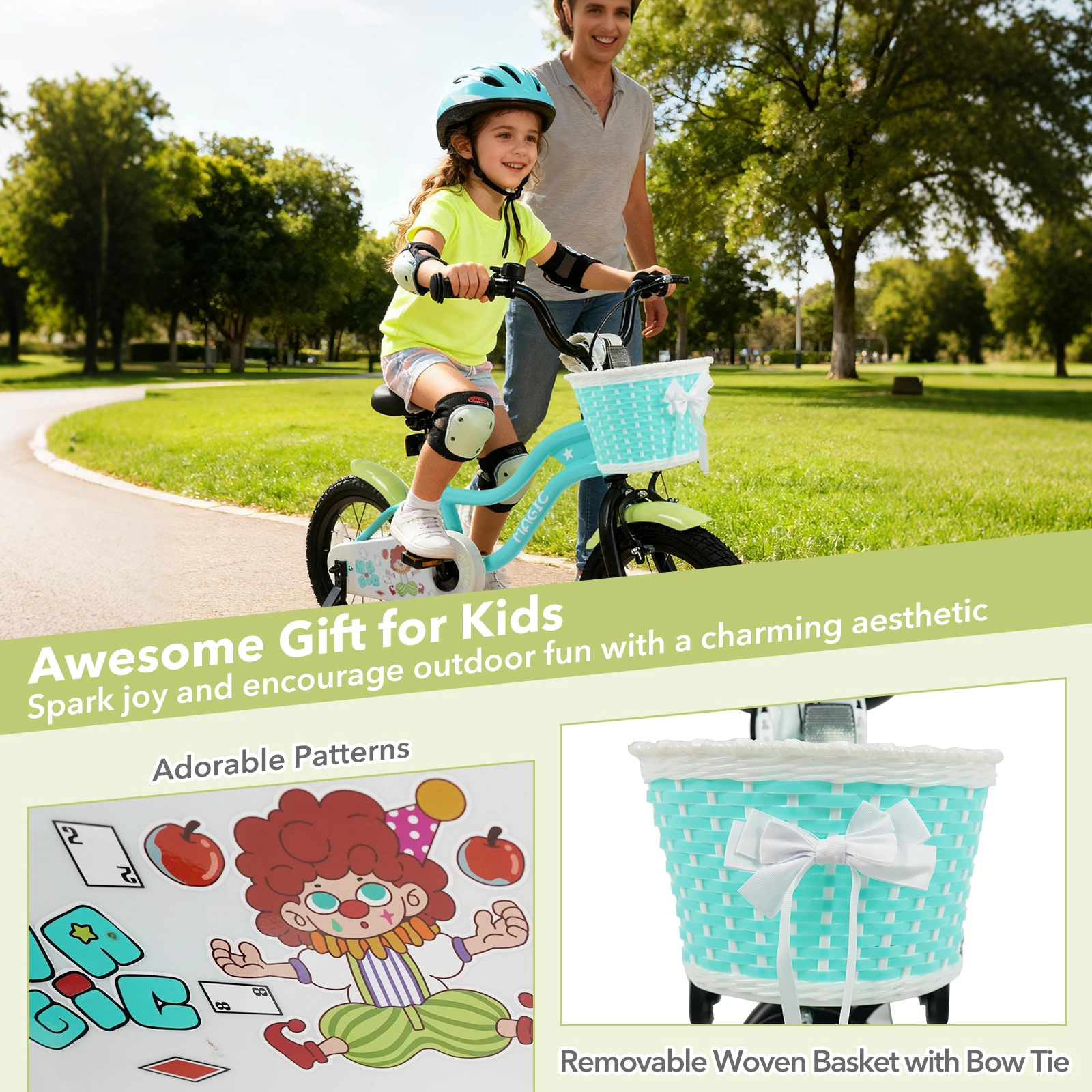 SUGIFT Adjustable 16-In Kids Bicycle with Training Wheels, Hand and Coaster Brakes 110-lb Capacity Ages 4-7 Years Green
