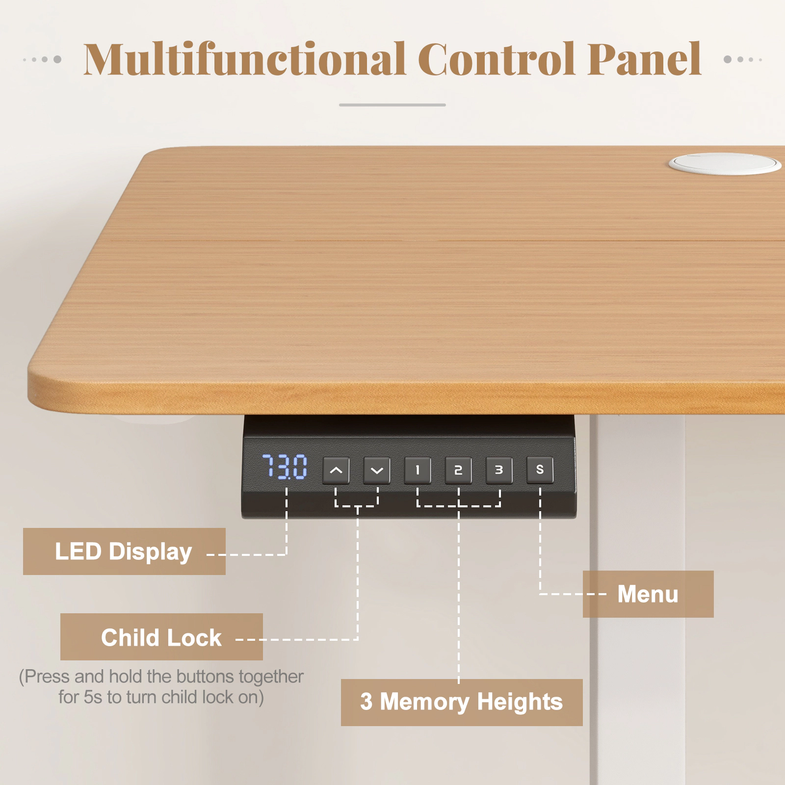SUGIFT 63 in x 24 in Natural Electric Standing Gaming Desk with Hooks