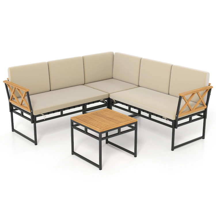Hivvago 4 Pieces Patio L-Shaped Sofa Set With Cushions And Side Table
