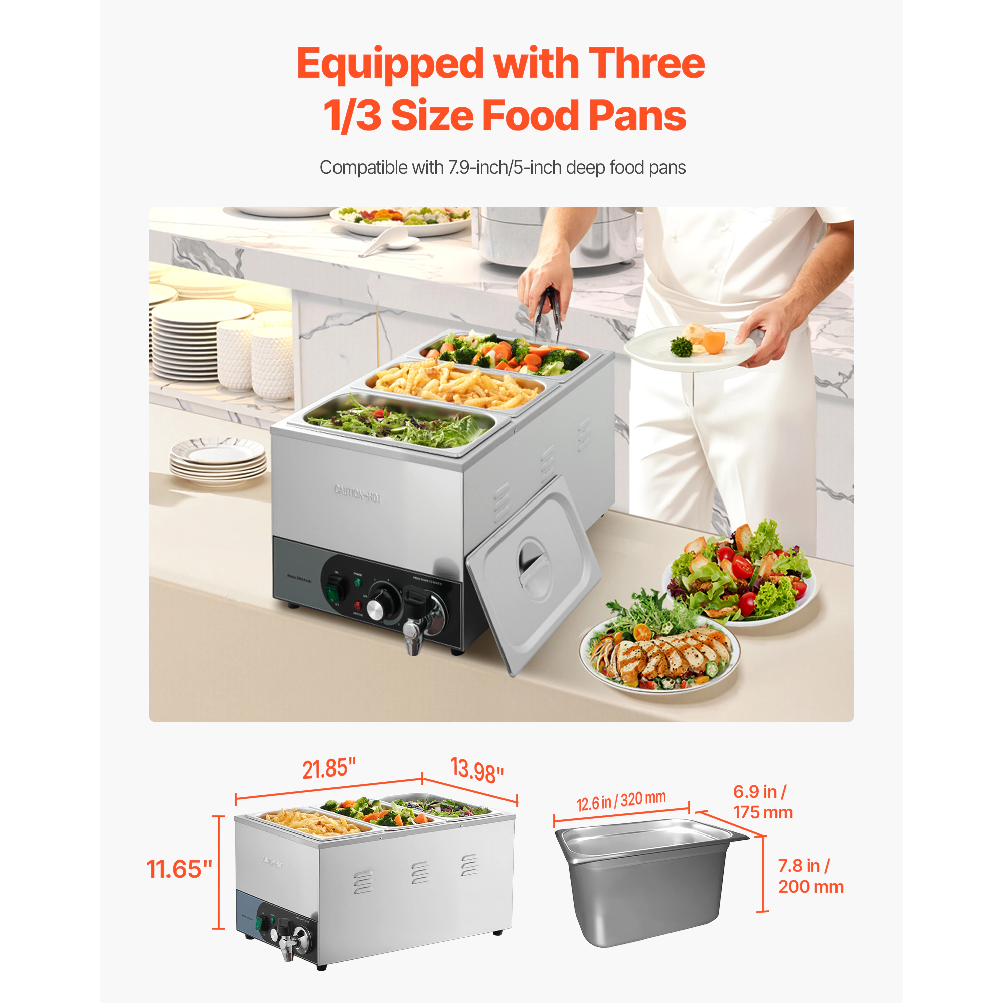 HONGGE Commercial Food Warmer, Electric Stainless Steel Steam Food Warmer