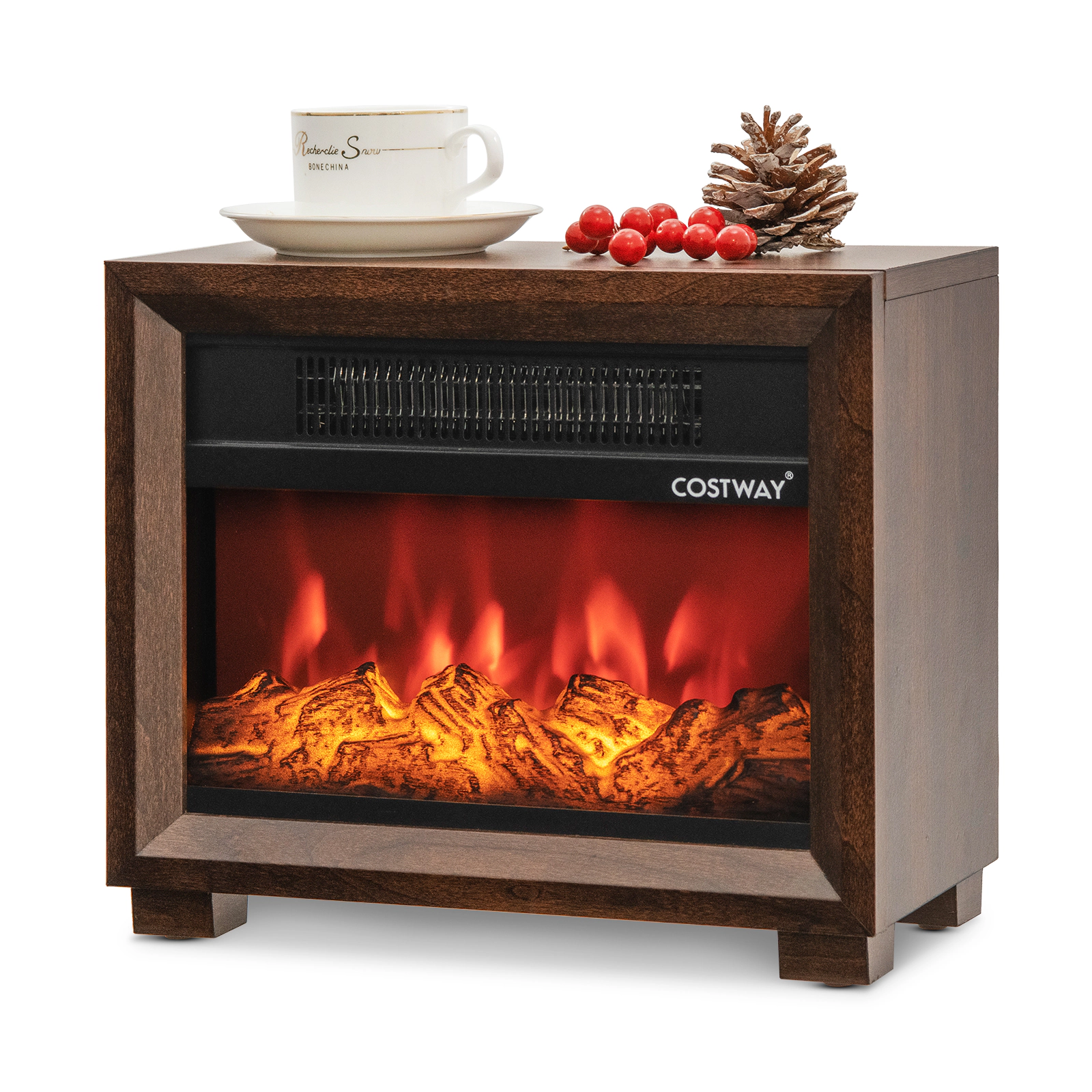 LJG Mini Wooden Space Tabletop Fireplace with Realistic Flame Effect