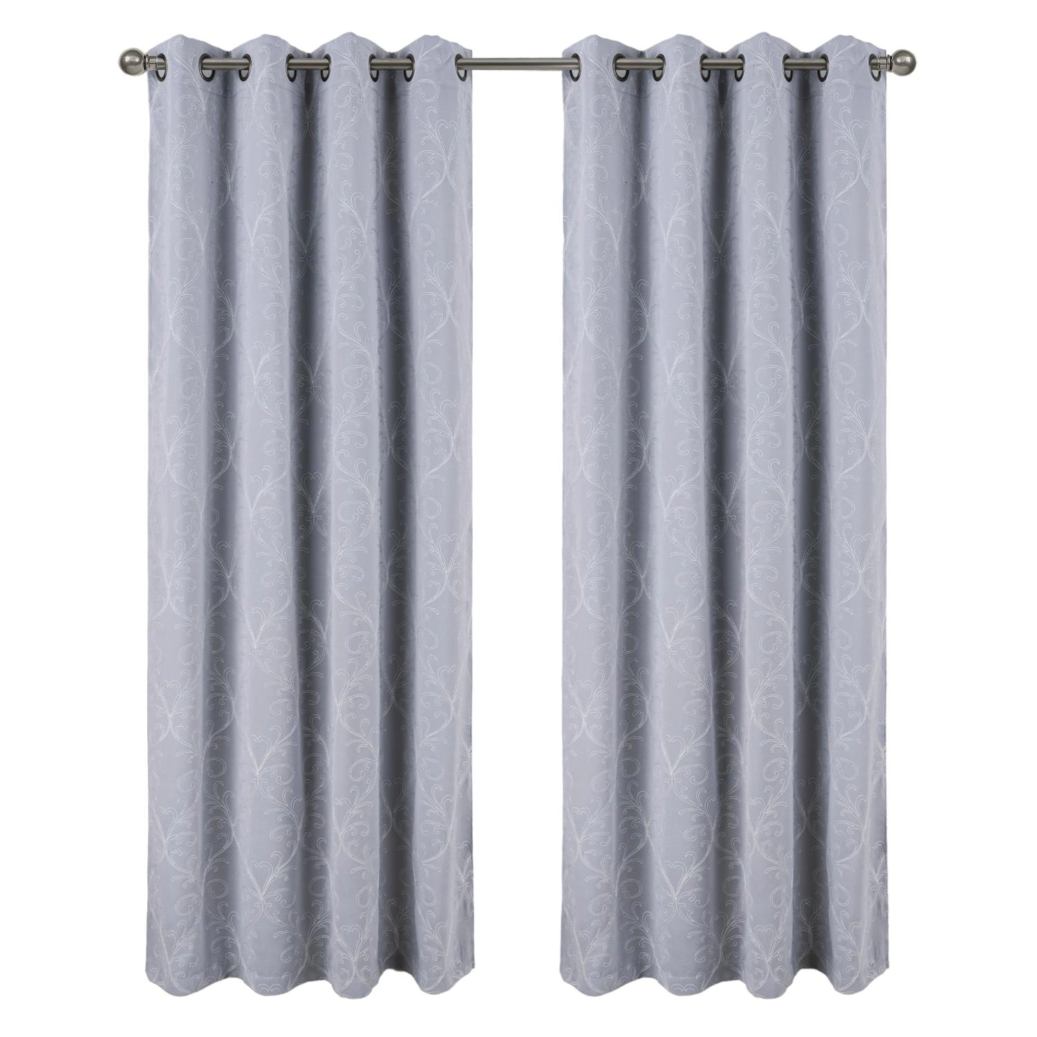 RT Designer Collection Kimber Embroidered Blackout Luxurious Decorative Grommet Curtain Panel 54" x 90" Silver