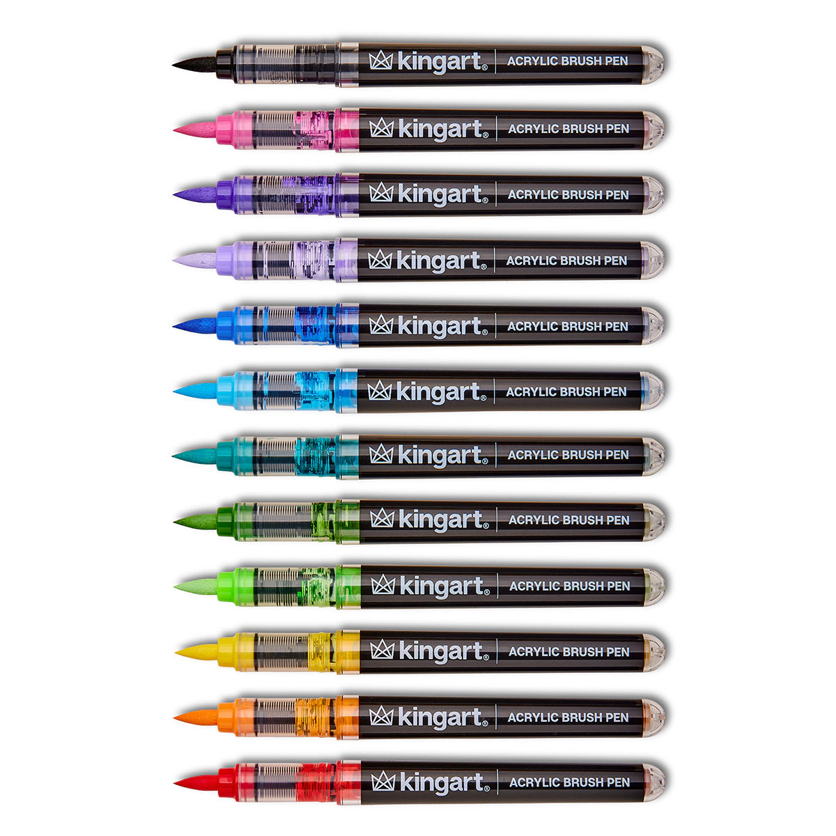 KINGART PRO Acrylic Brush Pens - 12 Vibrant Colors