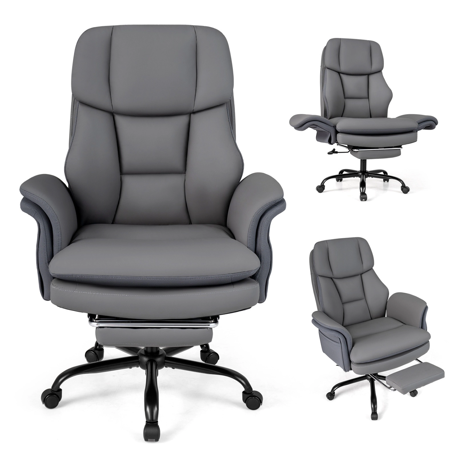 SUGIFT Ergonomic Cross Legged Executive Office Chair 500-lb Capacity with Retractable Footrest Gray