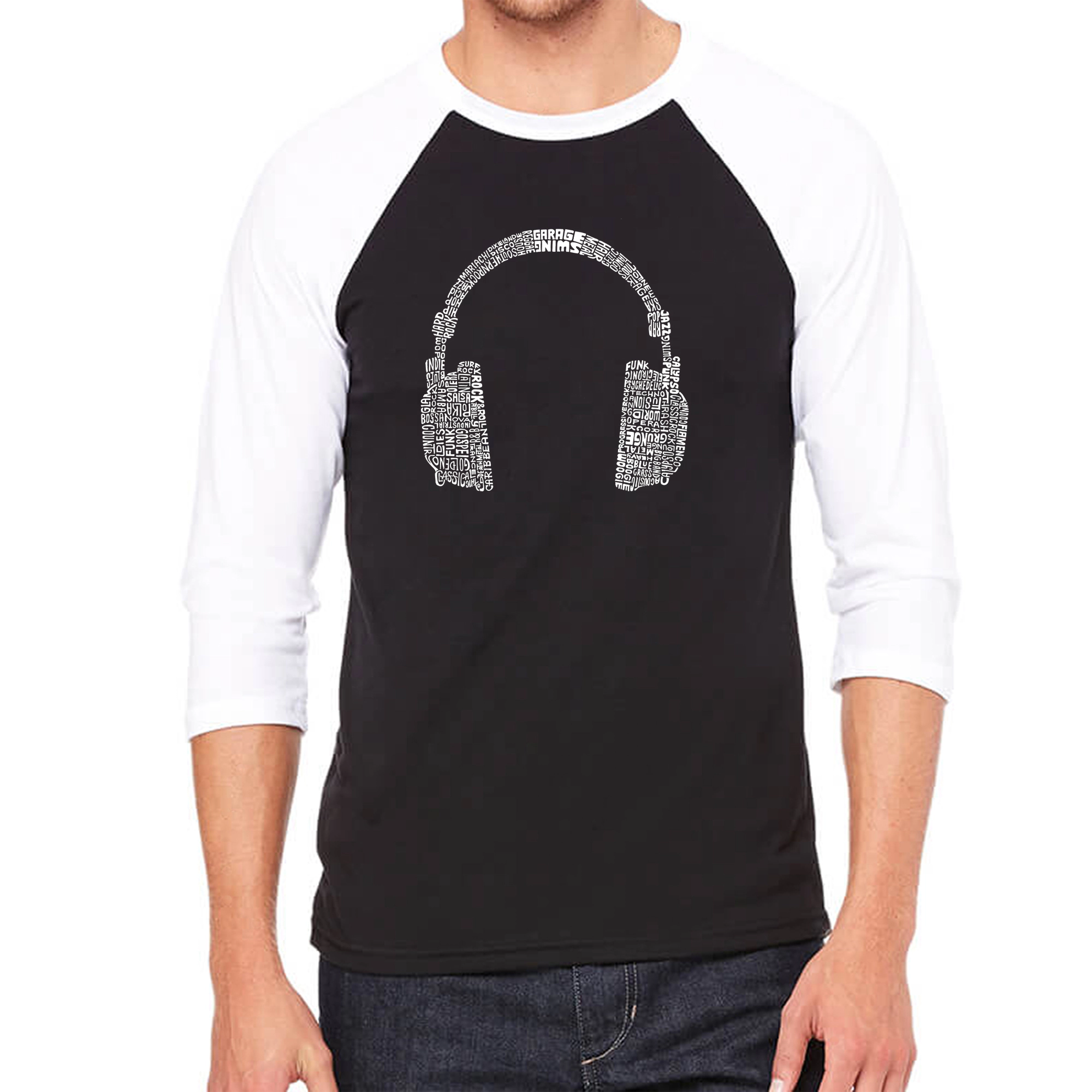 LA Pop Art Men's Raglan Baseball Word T-shirt - Headphones