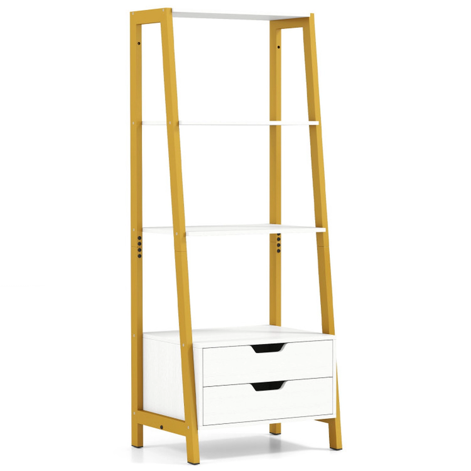 SUGIFT 4-Tier Ladder Shelf with 2 Drawers Freestanding Bookcase 200-lb Total Capacity 40-lb Shelves 20-lb Drawers White