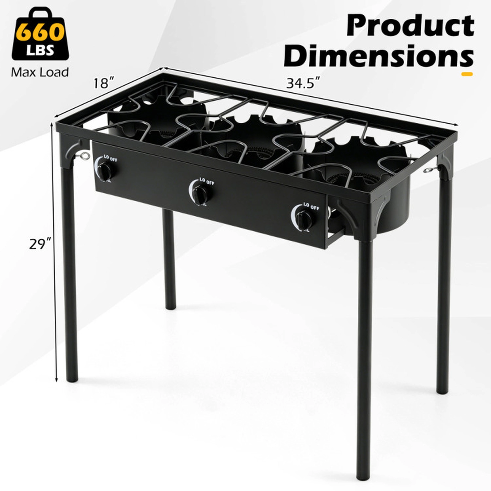 SUGIFT 3-Burner Black Propane Camp Stove with Adjustable Regulator and Hose 240000-BTU 34.5-in W 18-in D 29-in H