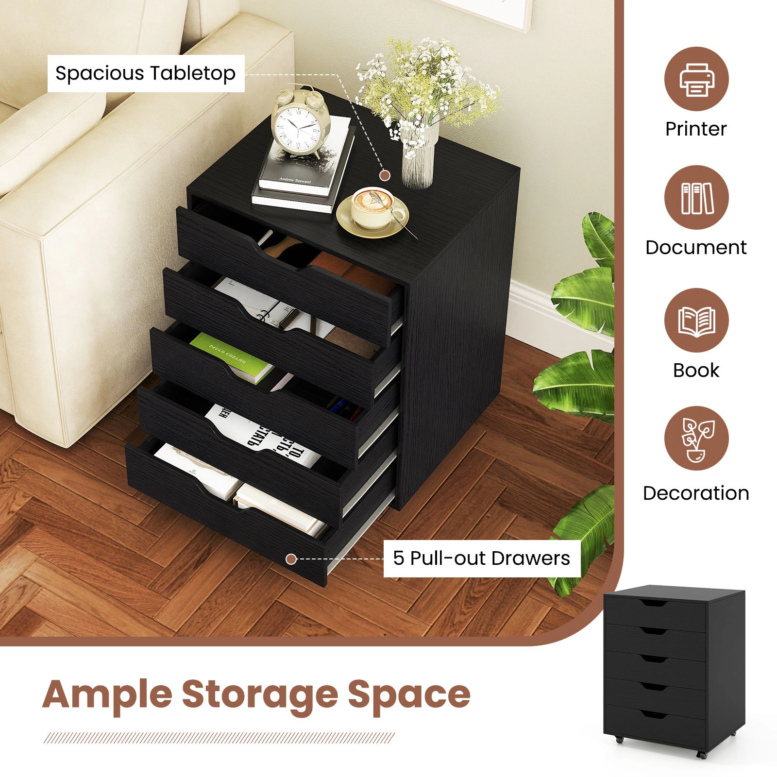 SlickBlue Office Storage Cabinet with Wheels & Spacious Drawer Organization