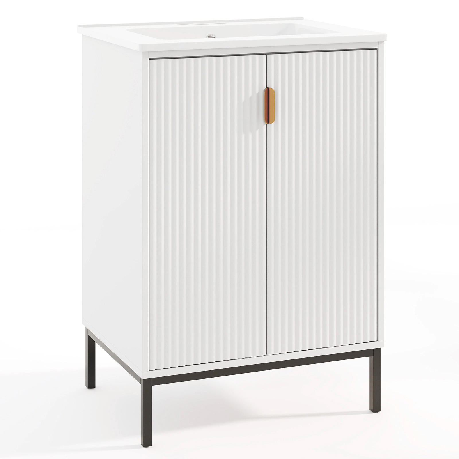 SUGIFT 2-Door Ceramic Sink Adjustable Shelf Bathroom Vanity Cabinet 24-in x 18-in x 34.5-in 270-lb Capacity White