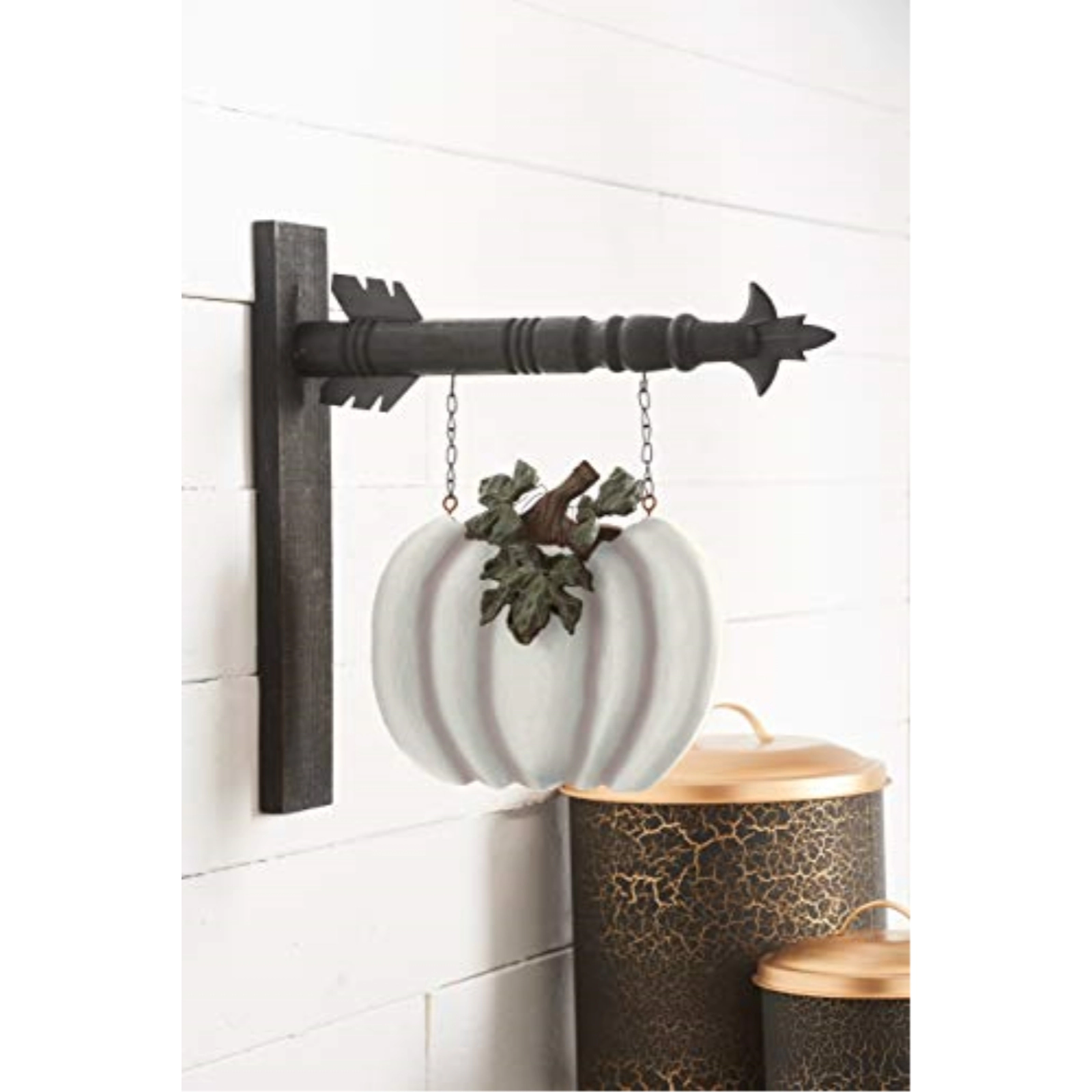 K&K Interiors Resin Whitewashed Pumpkin Hanging Arrow Replacement Sign 11 inch - Arrow Sold Separately