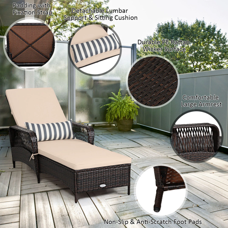 Hivvago Outdoor Patio Wicker Chaise Lounge Chair with Adjustable Backrest and Pillow