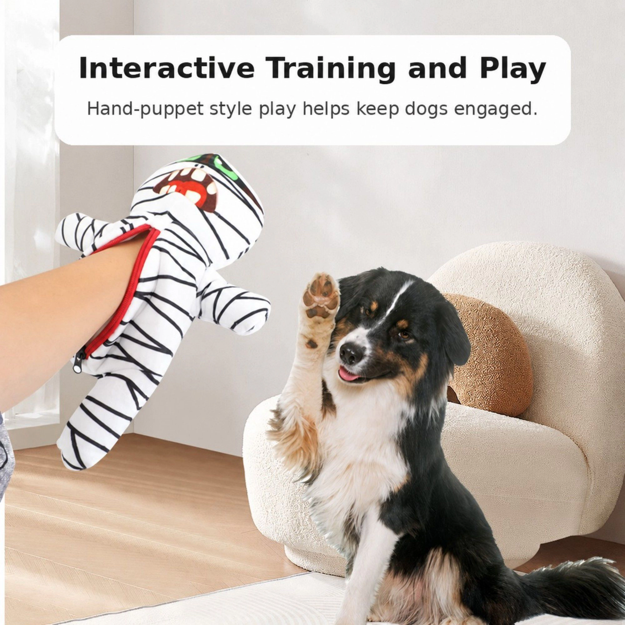 Alilang Pet 9-in-1 Interactive Mummy Plush Squeaker Crinkle Dog Puzzle Toy