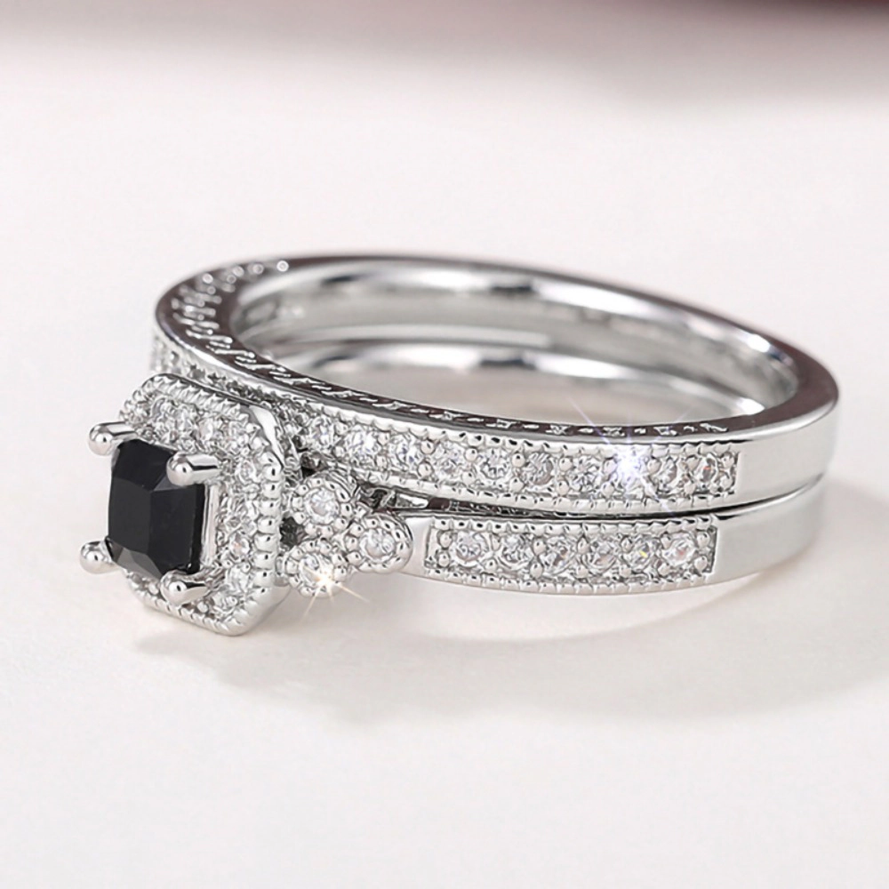2PCS 925 Plated Silver Bridal Rings Sets