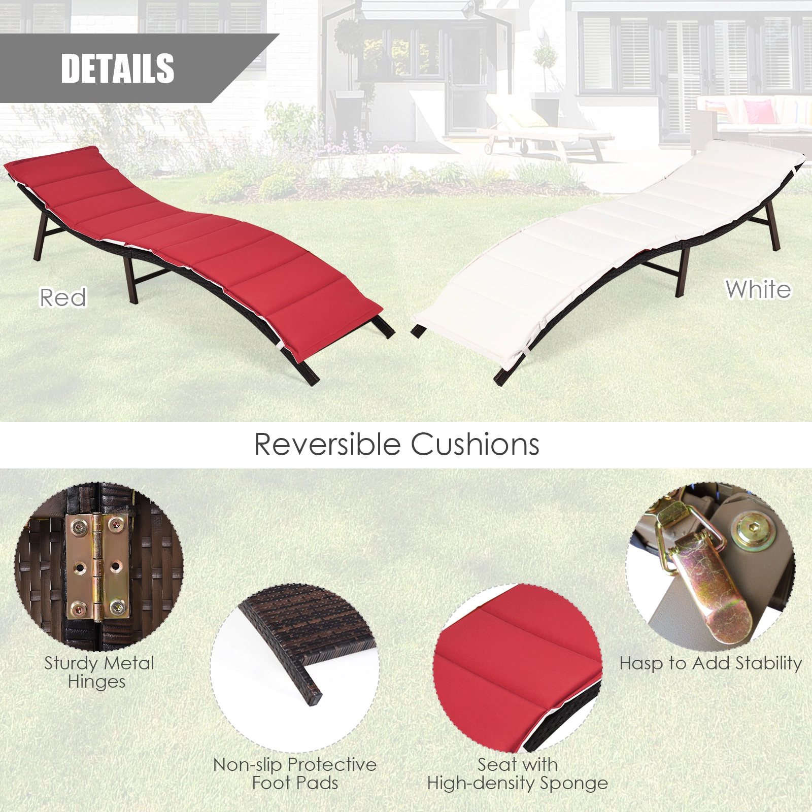 Hivvago 2Pcs Folding Patio Lounger Chair