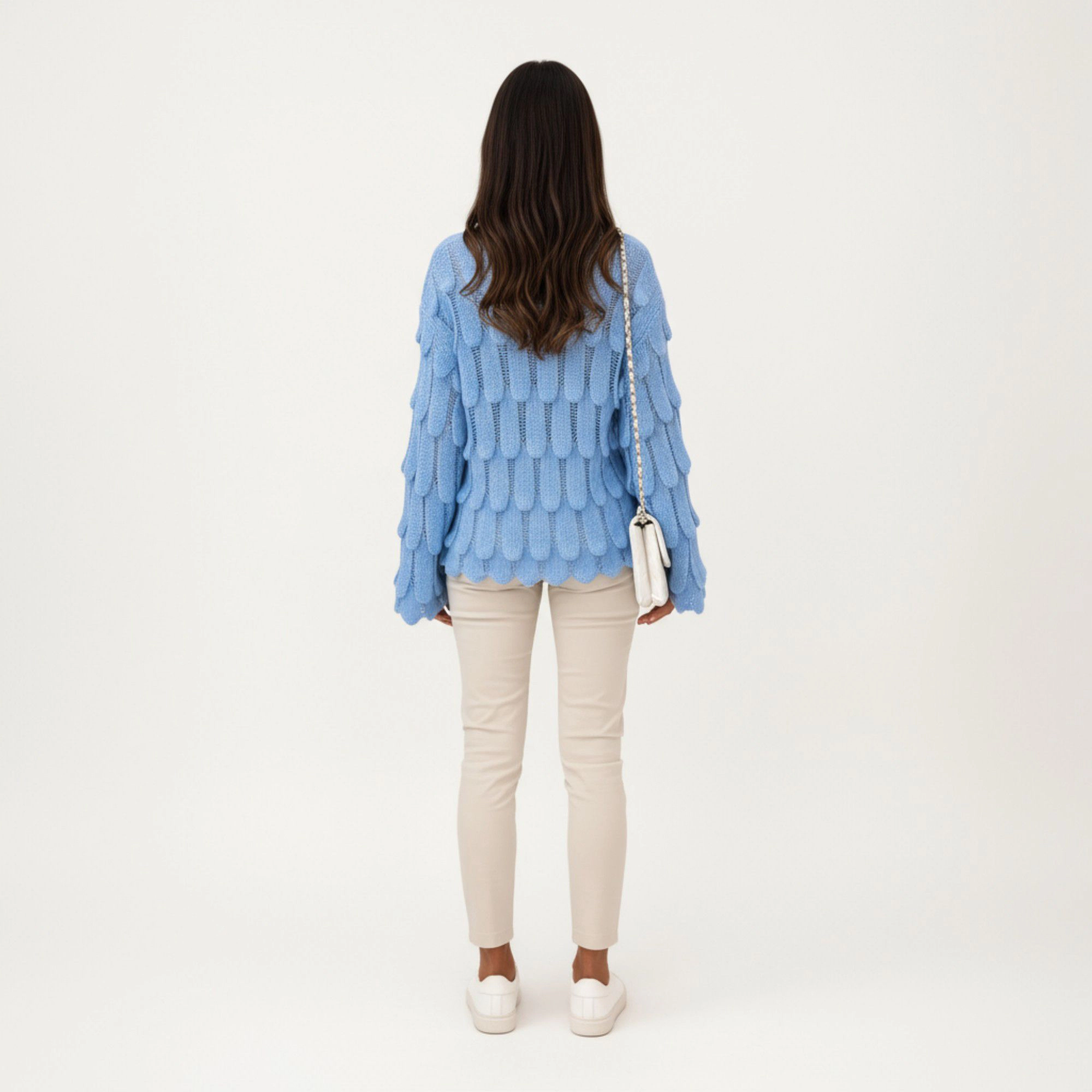Anna-Kaci Women's Textured Loop Knit Sweater Top with Soft Open-Stitch Pattern Long Flared Sleeves Cozy Statement