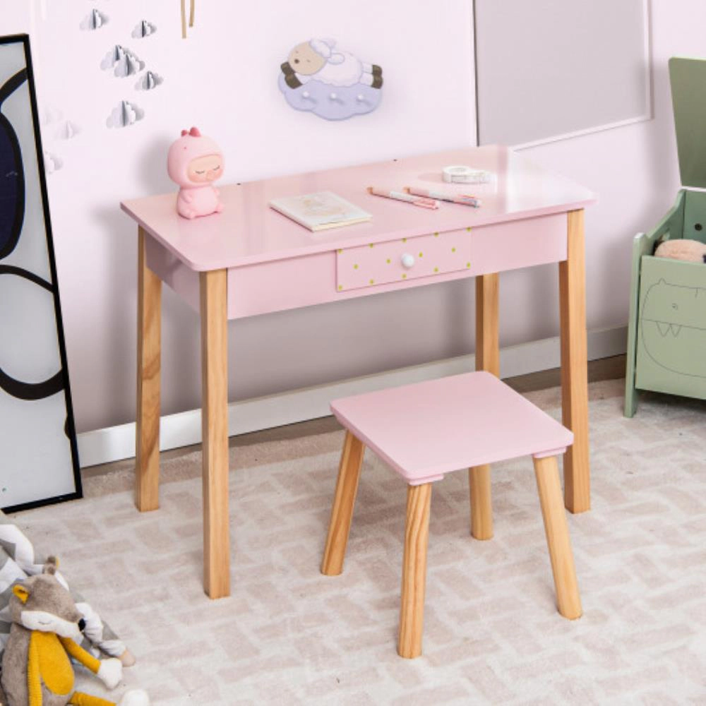 Hivvago 2-In-1 Children Vanity Table Stool Set With Mirror-Pink