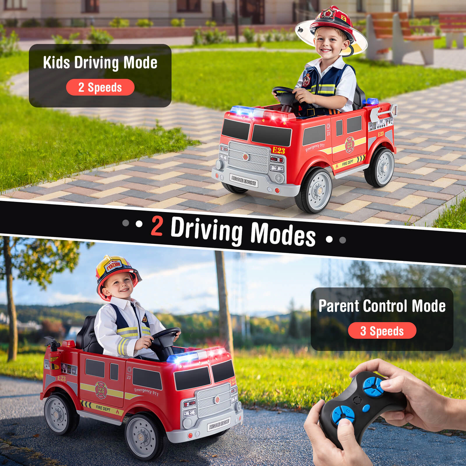 Costway Kids Ride on Police Car 12V Battery Powered Electric Vehicle with 3 Speeds