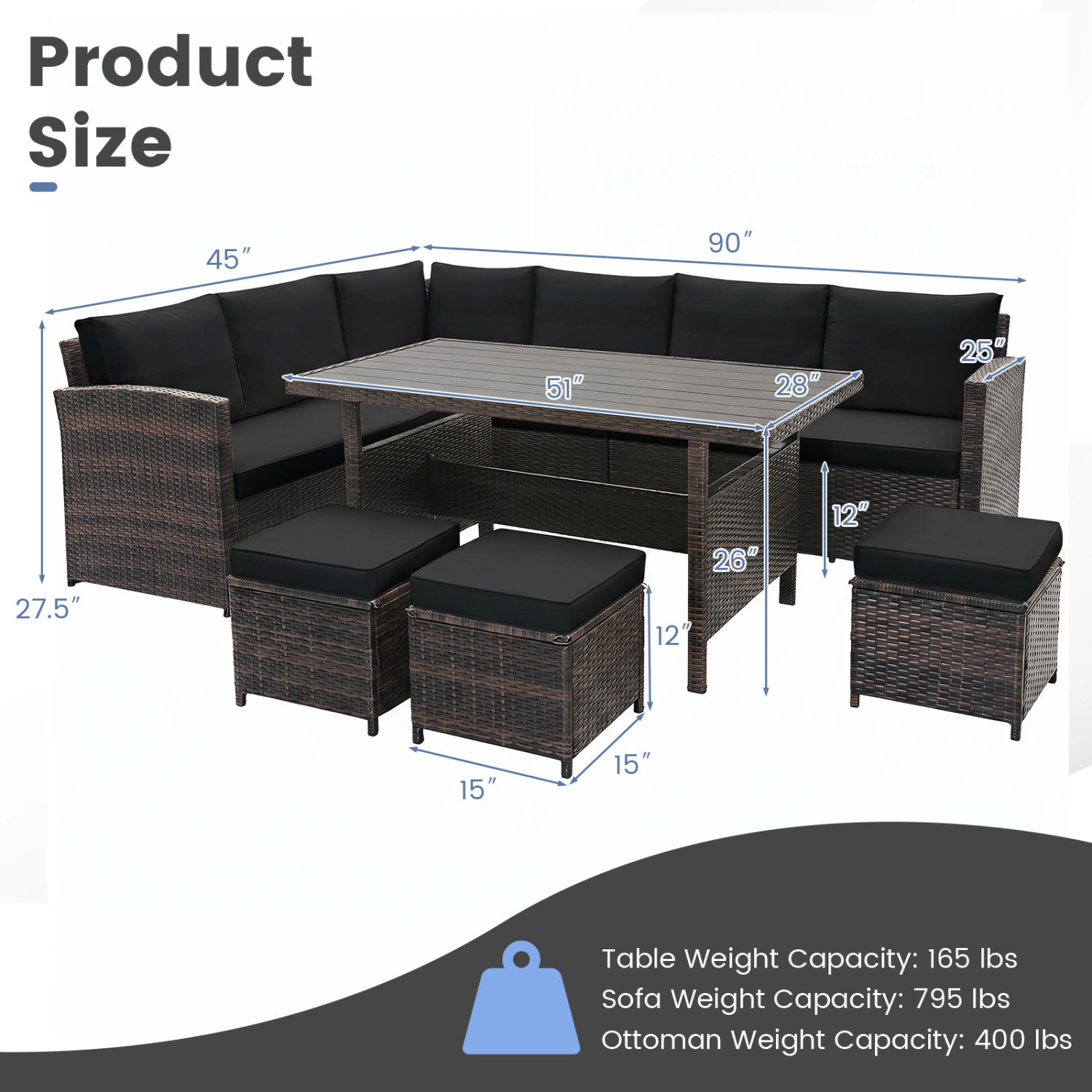 LJG 7 Pieces Wicker Patio Furniture Set