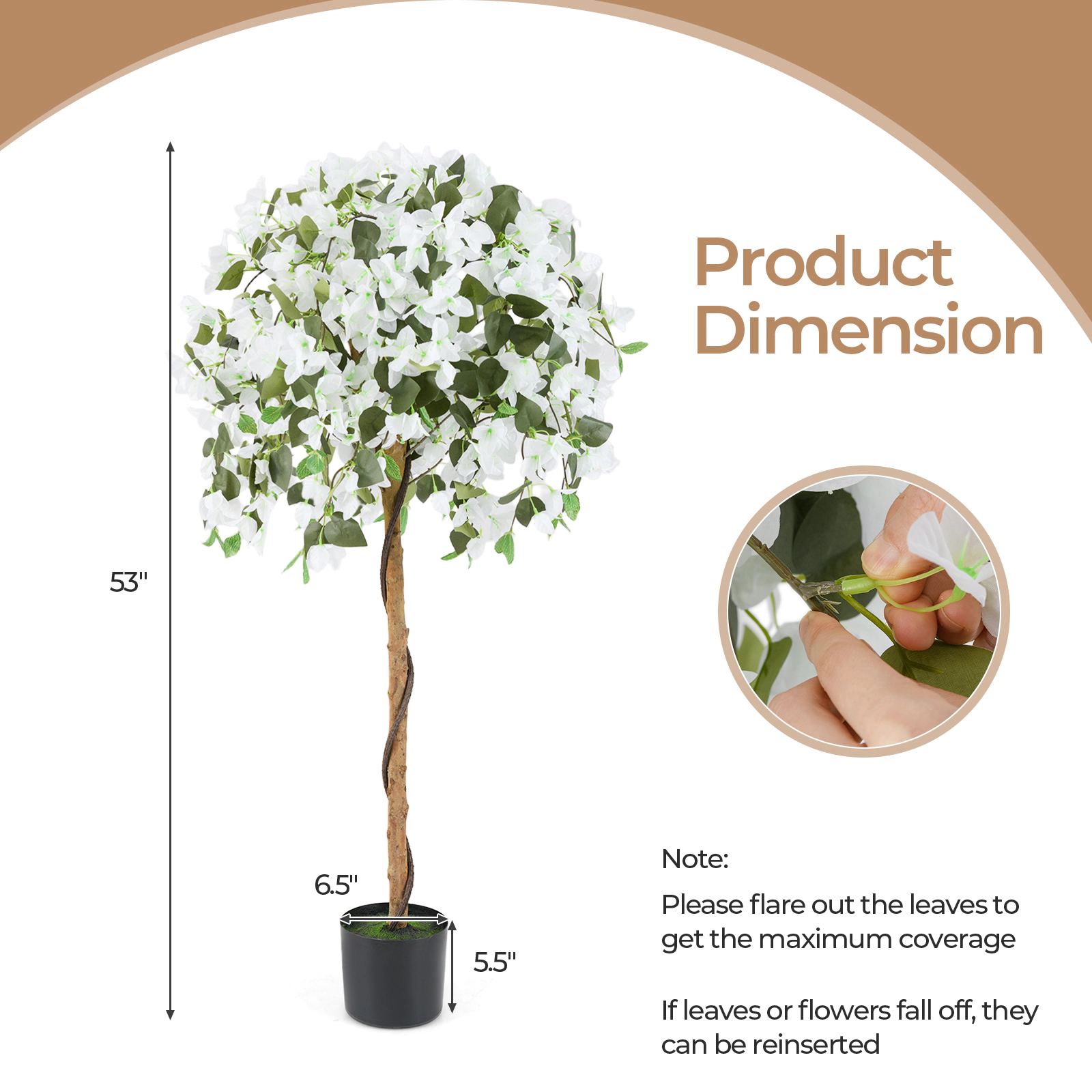 SUGIFT 53-in Tall Artificial White Azalea Tree with 576 Silk Blooms 288 Leaves and Cement-Filled Pot