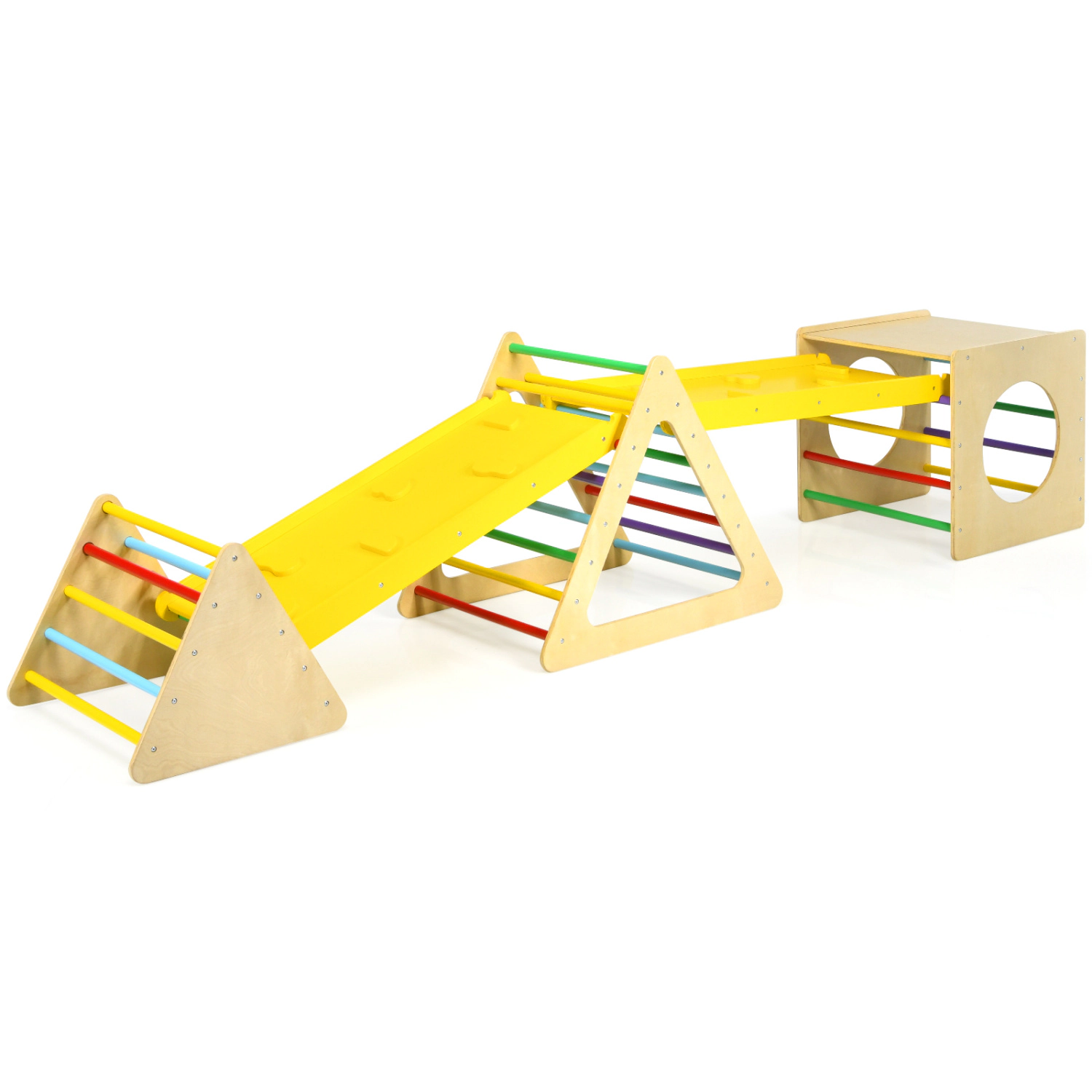 LJG 5 in 1 Kids Triangle Climber Play Gym Set with 2 Ramps