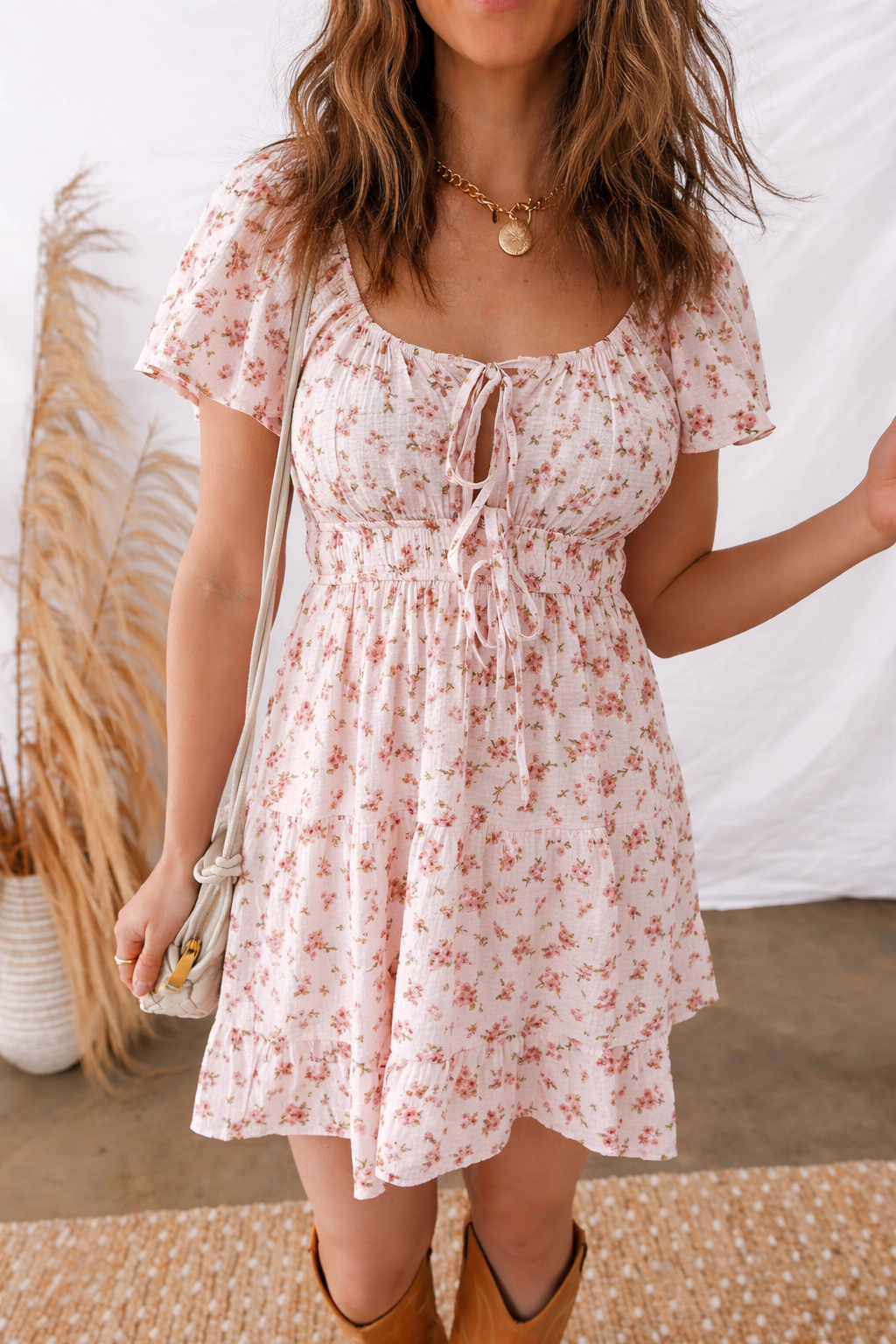 Threaded Pear Women's Amari Ruffled Floral Mini Dress