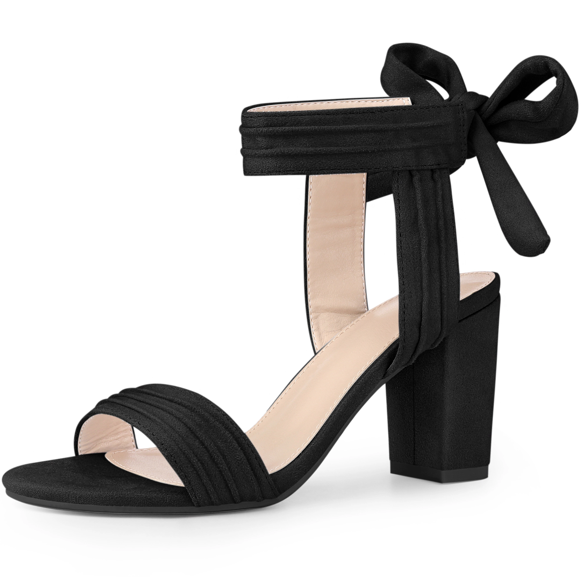 BLISSFUL STEP Women's Open Toe Ankle Tie Back Chunky Heel Sandals